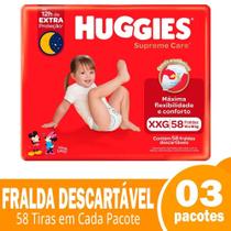 Fralda Descartável Huggies Supreme Care XXG - 3 Pacotes com 58 Unidades - Total 174 Tiras