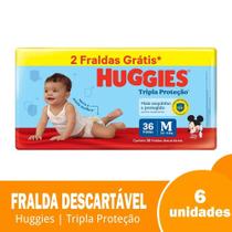 Fralda Descartável Huggies Tripla Proteção Mega Tamanho M - 6 Pacotes com 36 Fraldas - Tot 216 Trs Leve 2 Tiras Grts