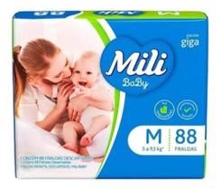 Fralda Descartável Infantil Bebê Mili Baby Giga Tamanho M Com 88 Unidades