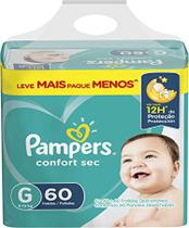 Fralda descartável infantil bebê pampers confort sec tamanho g com 60 unidades