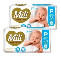 Fralda Descartável Mili Love & Care Linha Premiun Tamanho P 2 Pacotes c/ 28 (total 56 fraldas)