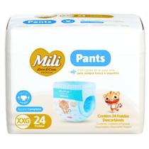 Fralda Descartável Mili Love & Care PREMIUM PANTS (Tam: XXG) cintura elástica 360º - pacote c/ 24 fraldas