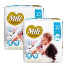 Fralda Descartável Mili Love & Care Tam: XXG 2 Pacotes com 20 fraldas Total 40 fraldas Fralda Descartável Mili Love & Care Tam: XXG 2 Pacotes com 20 fraldas Total 40 fraldas
