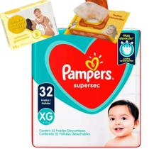 Fralda descartavel Pampers XG 32un Kit Sabonete Lenço Toalha