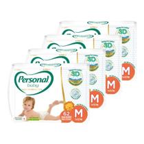 Fralda Descartável Personal Premium Hiper Tamanho M - 4 Pacotes com 62 Fraldas - Total De 248 Tiras