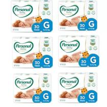 Fralda Descartavel Personal Premium Mega 6 Pacotes Tamanho G Com 30 Unidades Cada