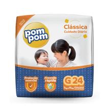 Fralda Descartável Pom Pom Clássica Jumbo Tamanho G Pacote com 24 Fraldas