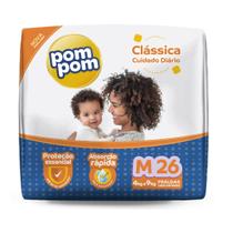 Fralda Descartável Pom Pom Clássica Jumbo Tamanho M Pacote com 26 Fraldas