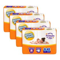Fralda Descartável Pom Pom Derma Protek Mega Tamanho G - 4 Pacotes com 42 Fraldas - Total 168 Tiras Fralda Descartável Pom Pom Derma Protek Mega Tamanho G - 4 Pacotes com 42 Fraldas - Total 168 Tiras