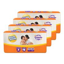 Fralda Descartável Pom Pom Derma Protek Tamanho XG - 4 Pacotes com 60 Fraldas - Total 240 Tiras