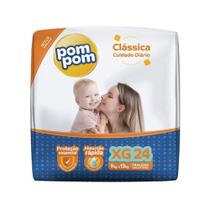 Fralda Descartável PomPom Clássica Econômica Tamanho XG - 8 Pacotes com 24 Fraldas - Total 192 Tiras