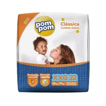 Fralda Descartável PomPom Clássica Econômica Tamanho XXG - 8 Pacotes com 22 Fraldas - Total 176 Tiras