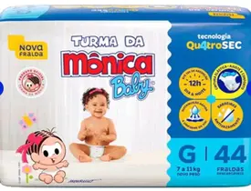 Fralda Descartável Turma da Mônica Tamanho G - com 44 Tiras Fralda Descartável Turma da Mônica Tamanho G - com 44 Tiras
