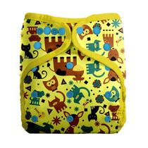 Fralda Ecológica Reutilizável AIO com absorvente Amarela Bichinhos 3kg a 15kg
