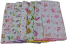 Fralda Estampada Luxo 70x70 Com Crochê Kit Com 5 Pçs Fralda Estampada Luxo 70x70 Com Crochê Kit Com 5 Pçs