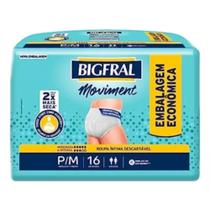 Fralda Geriátrica Adulto Descartável Unissex Tipo Calça Bigfral Moviment P M 16 Un