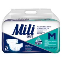 Fralda Geriatrica Adulto MILI VITA Tam M 27 Fraldas com Super Gel Absorvente Conforto e Proteção