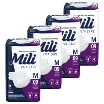 Fralda Geriátrica Adulto Mili Vita Tam M 4 Pacotes com 9 fraldas Total 36 fraldas com Super Gel