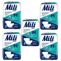 Fralda Geriátrica Adulto Mili Vita Tam M 5 Pacotes com 9 fraldas Total 45 fraldas com Super Gel