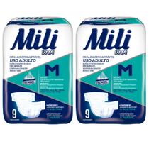 Fralda Geriátrica Adulto Mili Vita Tamanho M - 2 Pacotes com 9 Fraldas (Total 18 Fraldas) com Super Gel