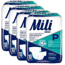 Fralda Geriátrica Adulto Mili Vita Tamanho P 4 Pacotes com 10 Fraldas Total 40 fraldas