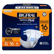 Fralda Geriátrica Bigfral Derma Plus Noturna Unissex Tamanho G Descartável com 16 Unidades