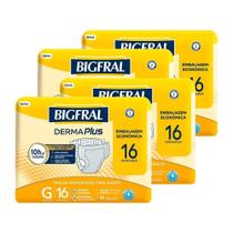 Fralda Geriátrica Bigfral Derma Plus Tamanho G - 4 Pacotes com 16 Fraldas - Total 64 Tiras