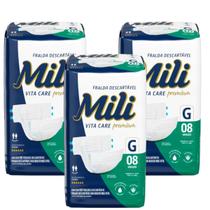 Fralda Geriatrica Mili Vita Adulto Tamanho G 3 Pacotes de 8 un Total 24 Fraldas Fralda Geriatrica Mili Vita Adulto Tamanho G 3 Pacotes de 8 un Total 24 Fraldas