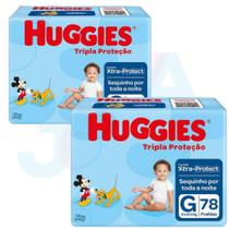 Fralda Huggies Disney Tripla Proteção Tam G de 9 a 12,5 kg kit 02 pactes C/ 156 Unidades