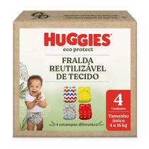 Fralda Huggies Eco Protect Reutilizável de Tecido Tamanho Único Estampas Sortidas 4 Unidades Fralda Huggies Eco Protect Reutilizável de Tecido Tamanho Único Estampas Sortidas 4 Unidades