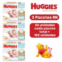 Fralda huggies Natural Care recém nascido kit com 3 pacotes de 34 unidades
