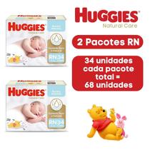 Fralda huggies natural care RN recém nascido kit com 2 pacotes de 34 unidades
