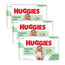 Fralda huggies NATURAL CARE RN recém nascido kit com 3 pacotes de 34 unidades