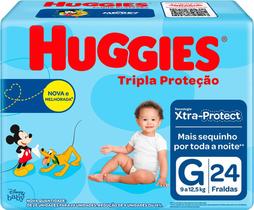 Fralda huggies tripla protecao jumbo g com 24 fraldas