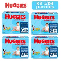 Fralda Huggies tripla proteção tamanho G kit c/ 04 pacotes