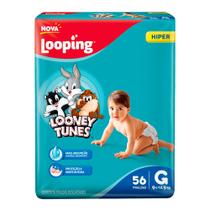 Fralda Looping Baby Looney Tunes Tamanho G Pacote Hiper 56 Unidades Descartáveis