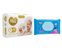 Fralda Mili Love&care Tam.P KIt com Lenço Umedecido Fralda Mili Love&care Tam.P KIt com Lenço Umedecido