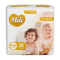 Fralda Mili Love e Care Premium Grandinhos Tamanho XXXG Pacote Jumbo 18 Unidades Descartáveis Fralda Mili Love e Care Premium Grandinhos Tamanho XXXG Pacote Jumbo 18 Unidades Descartáveis