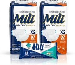 fralda Mili Vita Care XG Kit com Lenço Umedecido