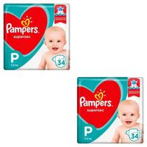 Fralda Pampers Supersec Jumbo Vermelha 2 Pacotes Tamanho P Com 34 fraldas Cada - 5 kg à 8 kg