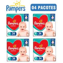 Fralda Pampers Supersec Jumbo Vermelha Tamanho P 4 Pacotes Com 34 fraldas Cada - 5 kg à 8 kg