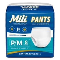 Fralda Pants Adulto Mili Vita Care Premium Tamanho P/M Pacote com 8 Unidades