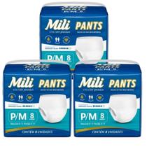 Fralda Pants Adulto Mili Vita Care Tam P e M Premium 3 Pacotes Com 8