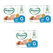 Fralda Personal Premium Mega 3 Pacotes Tamanho G Com 30 Unidades Cada