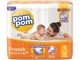 Fralda Pom Pom Protek Proteção de Mãe - Tam. G 8 a 13kg 26 Unidades