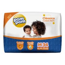 Fralda PomPom Clássica Tamanho M 34 Unidades Descartáveis