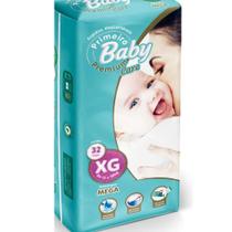 Fralda Primeiro Baby Premium Care Mega Ate 12 Horas Fecho Elastico Abre e Fecha XG 32 Unidades