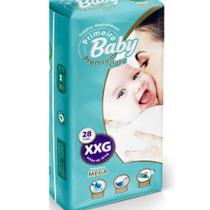 Fralda Primeiro Baby Premium Care Mega Ate 12 Horas Fecho Elastico Abre e Fecha XXG 28 Unidades