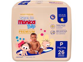 Fralda Turma da Mônica Baby Premium Jumbo Tam. P 3 a 6kg 26 Unidades