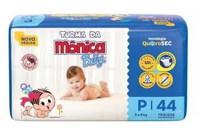 Fralda turma da mônica baby quatrosec p/44 unidades 3 à 5kg